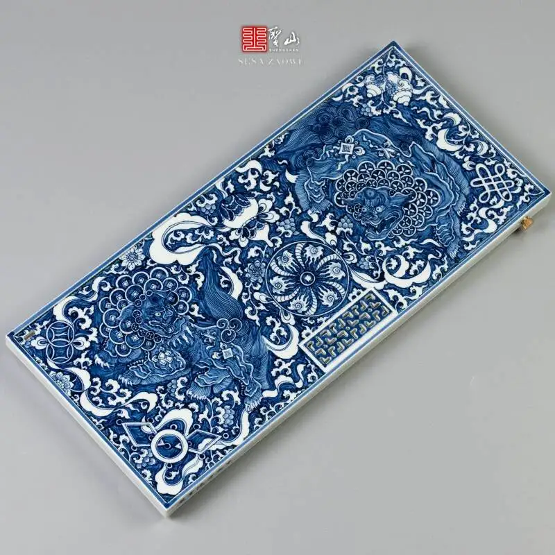 

Chen Tong's Design Work Is Replica Of The Ming Dynasty Blue And White Porcelain Double Lion Playing With A Ball Tray, Jingdezhen