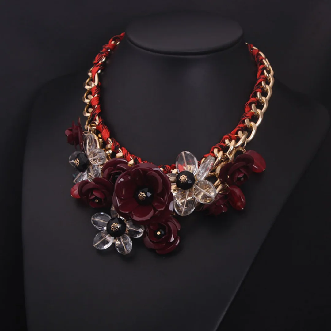 European and American Gray Crystal Gemstone Multi-layer Woven Flower Short Collarbone Necklace for Women\'s Accessories