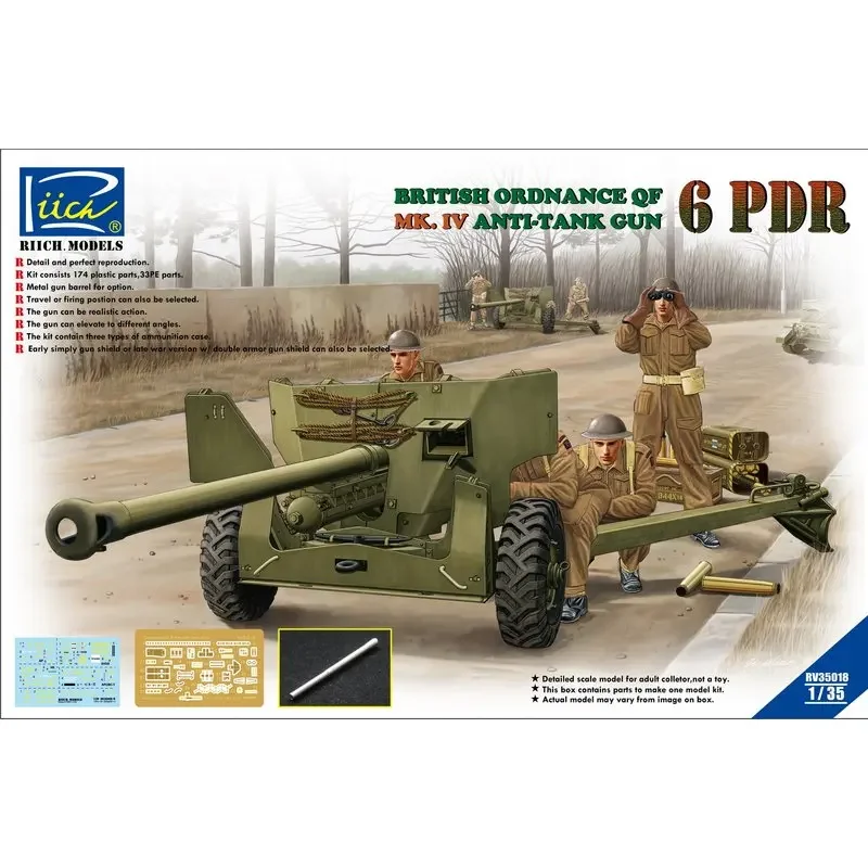 Riich Models RV35018  1/35 British Ordnance QF 6 Pdr MK.IV Anti-Tank Gun - Scale Model Kit