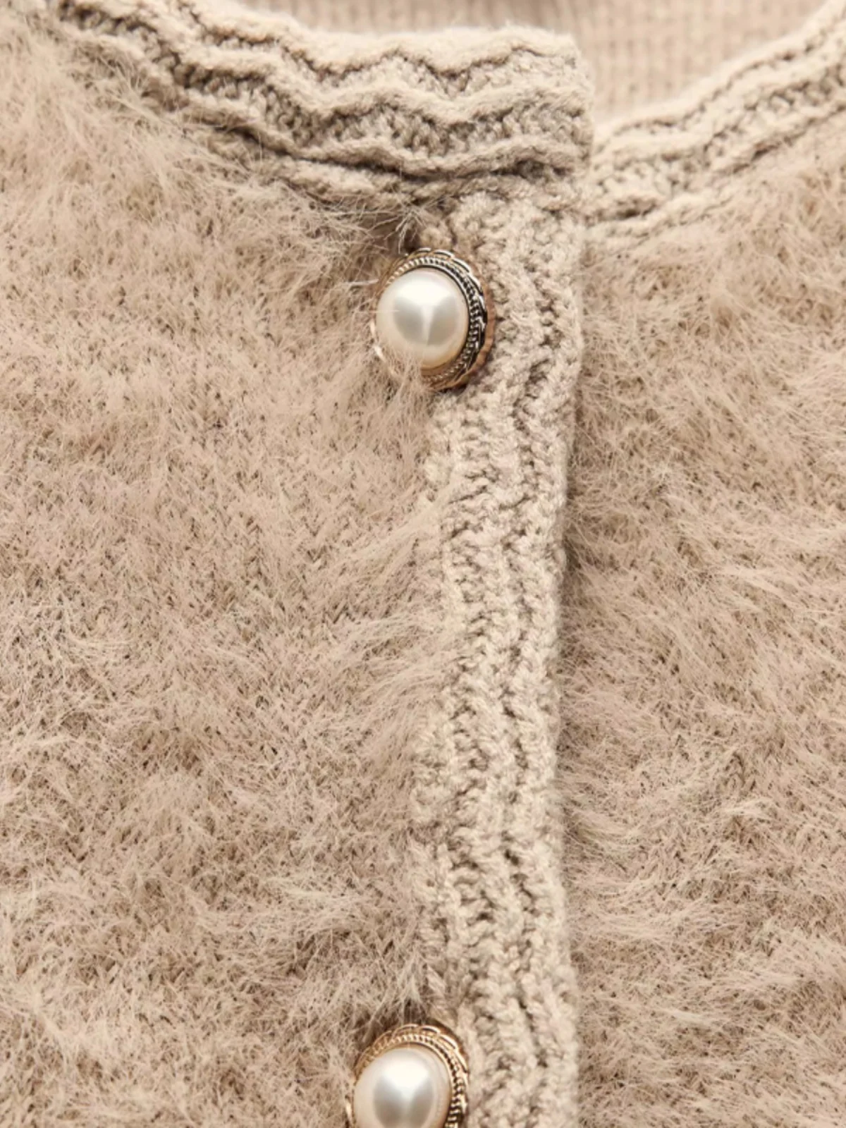 Casaco de Tricô com Efeito de Pele Artificial Longo com Gola Redonda Nova Chegada Moda Feminina Corte Reto