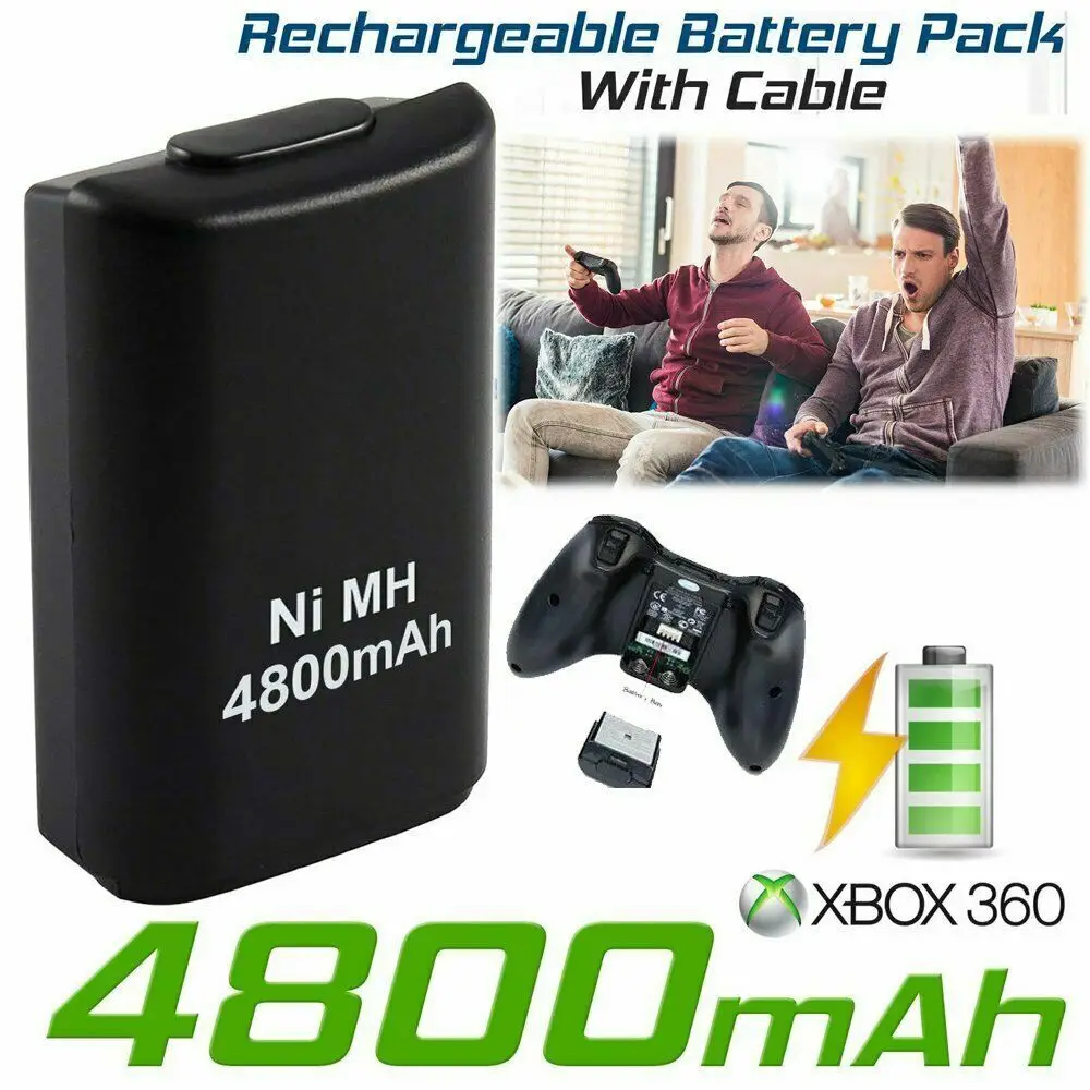 1/2PCS 4800mAh Ni-Mh Battery for Microsoft Xbox360 Wireless Controller Replacement Rechargeable Battery Pack +USB Charger Cable