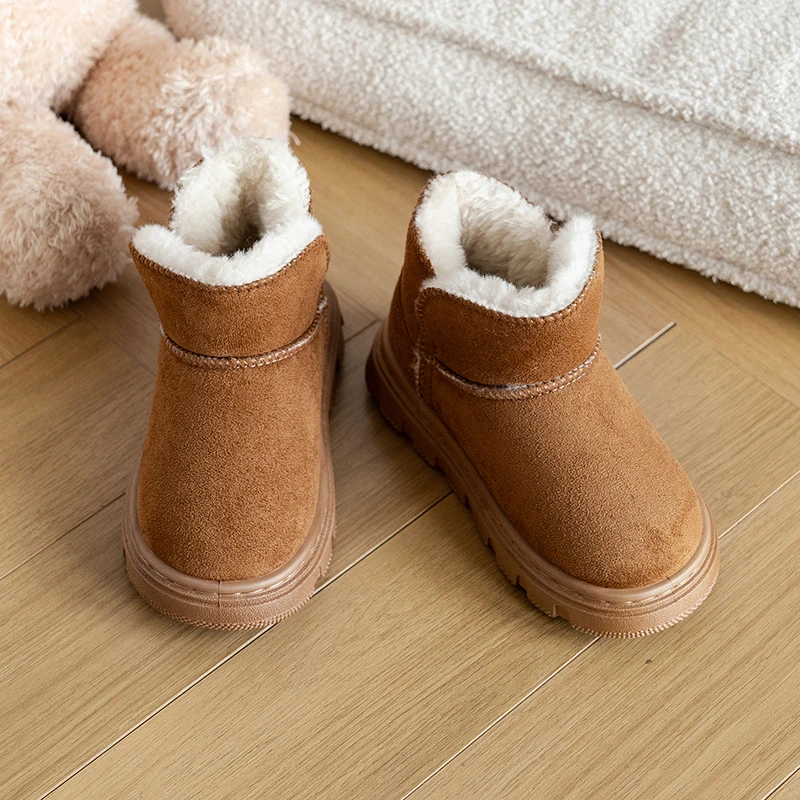 

Детские ботильоны, замшевые теплые детские зимние ботинки в корейском стиле, мягкая подошва, зима 2025, новые короткие ботинки для мальчиков и девочек, модные модные ботинки с круглым носком