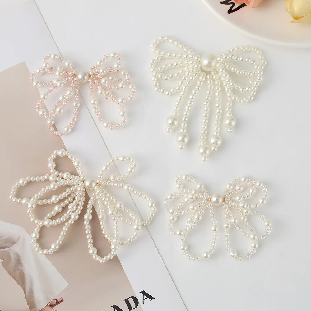 High-Grade 5pcs/lot Handmade Beaded Bowknot Patch 3D Beading Jewelry Materials Wedding Brooches  Shoes Decoration Appliqu