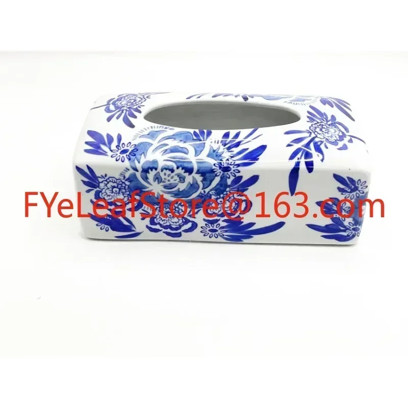 utility New Chinese Blue and White Porcelain Ceramic Tissue Box Decoration Retro Furnishings Living Room Home Coffee Table.