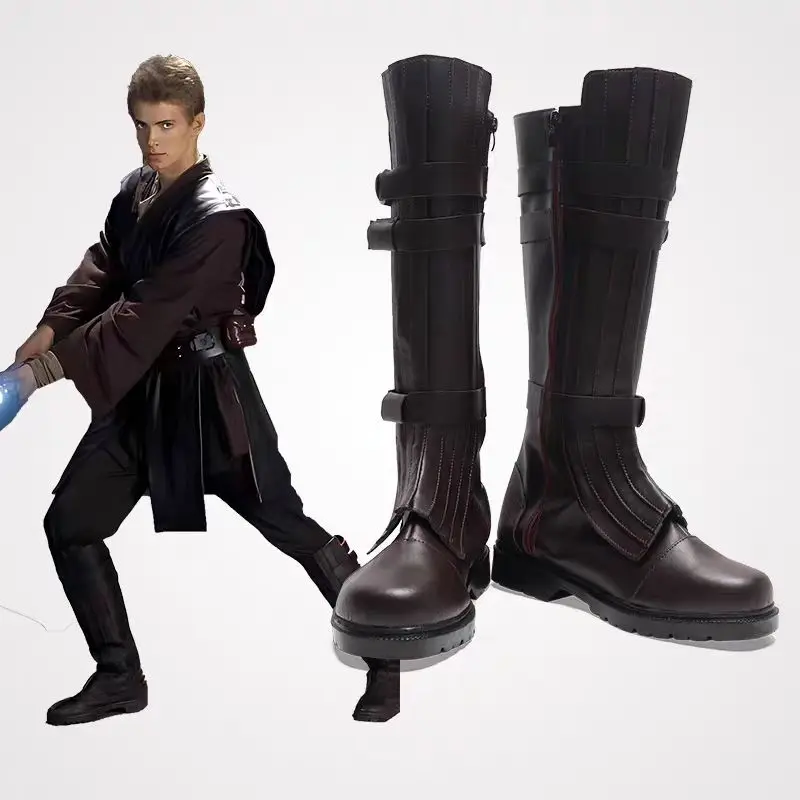 Anakin skywalker cosplay sapatos adultos homens halloween cosplay prop anakin skwalker botas feitas sob encomenda