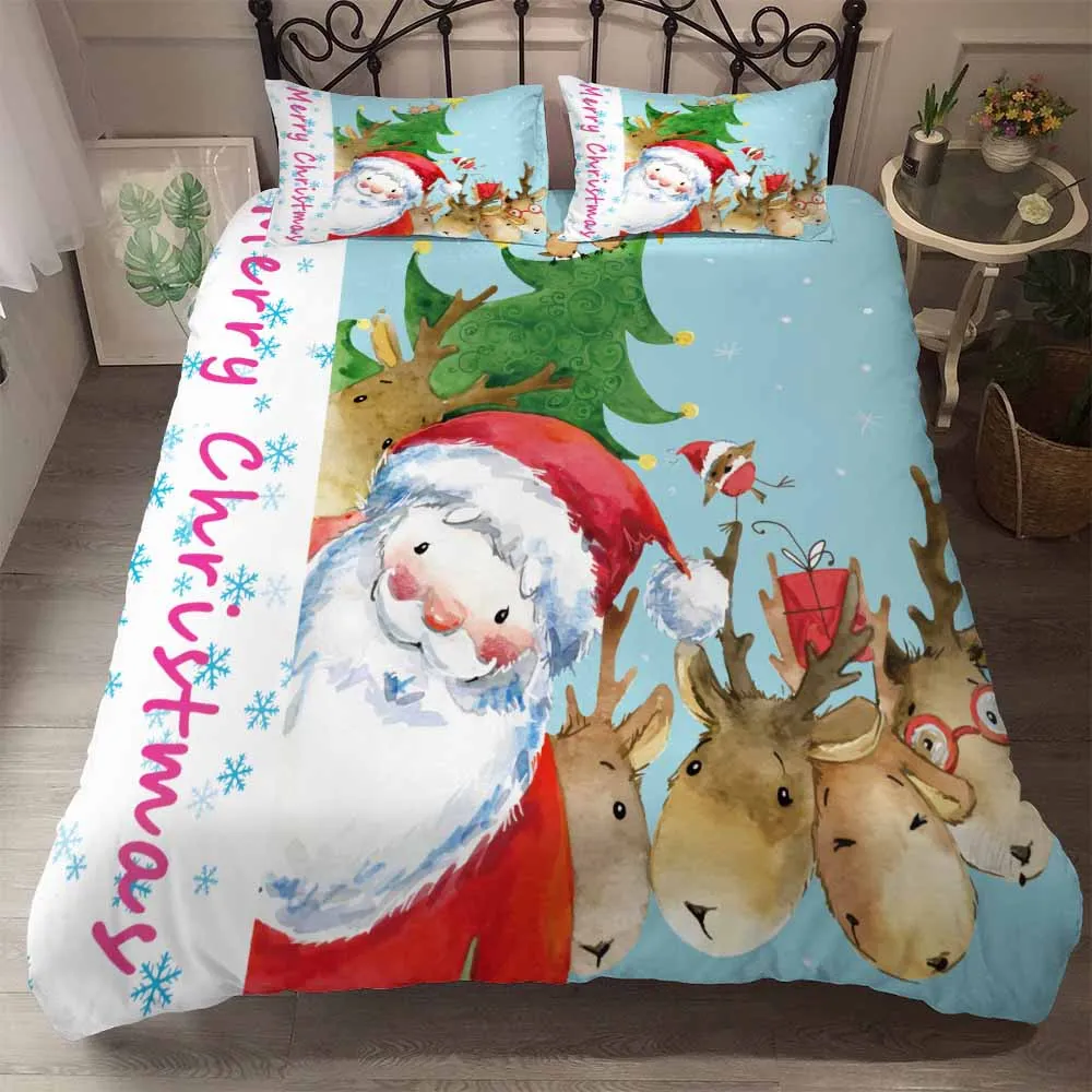 

Bedclothes Christmas Anime Duvet Cover Sets Comforter Bedding Sets Santa Claus King Size Bedding Set Twin Full Queen Bed Linens