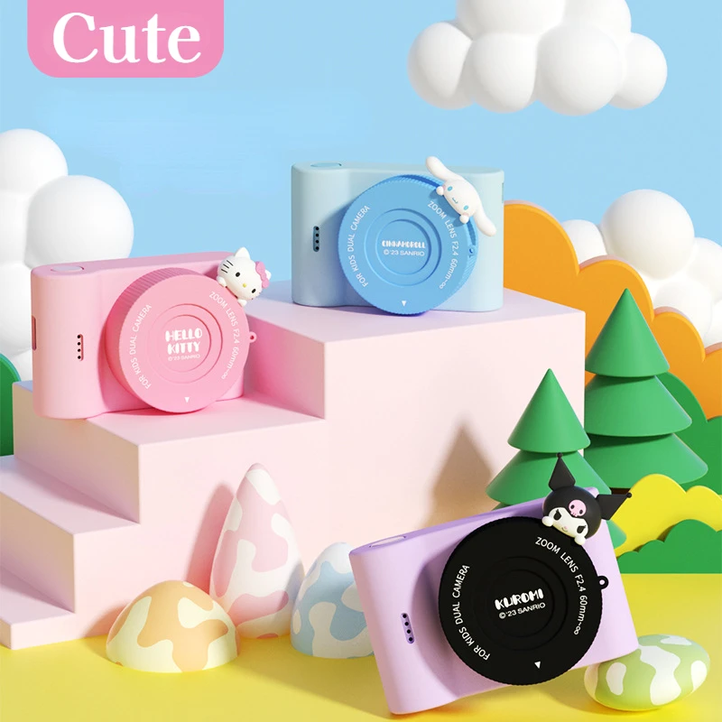 Sanrio Hello Kitty Camera Cute Cinnamoroll Kuromi Children's Touch Screen Retro Digital Selfie Camera with 64G Memory Card Toys