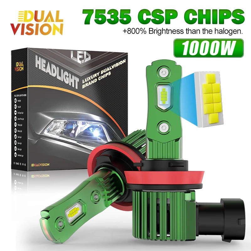 Ampoules de phares LED H7 H4, CANBUS H1 H11 9005 9006, Mini lampe 1:1 7535 CSP sans fil 4300K 6000K, pour voiture, avec ventilateur Plug & Play