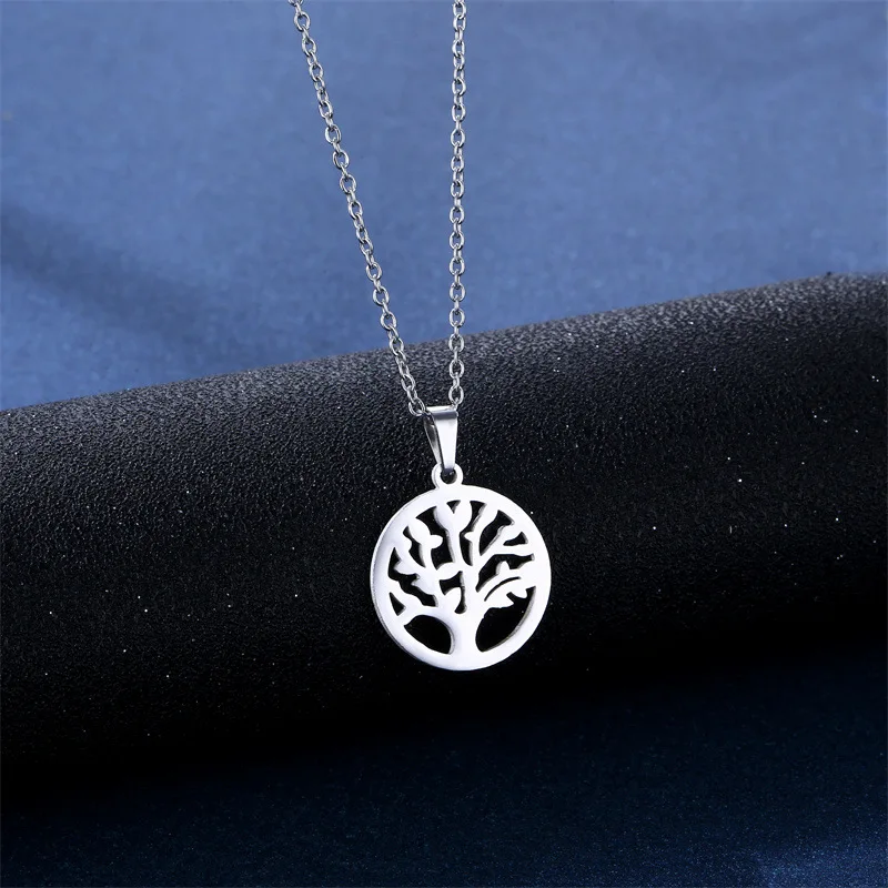 316L Tree of Life Stainless Steel Neck Chain Necklace Earring Set Lucky World Tree Choker Chain Jewelry Sets for Women Girl TZ98