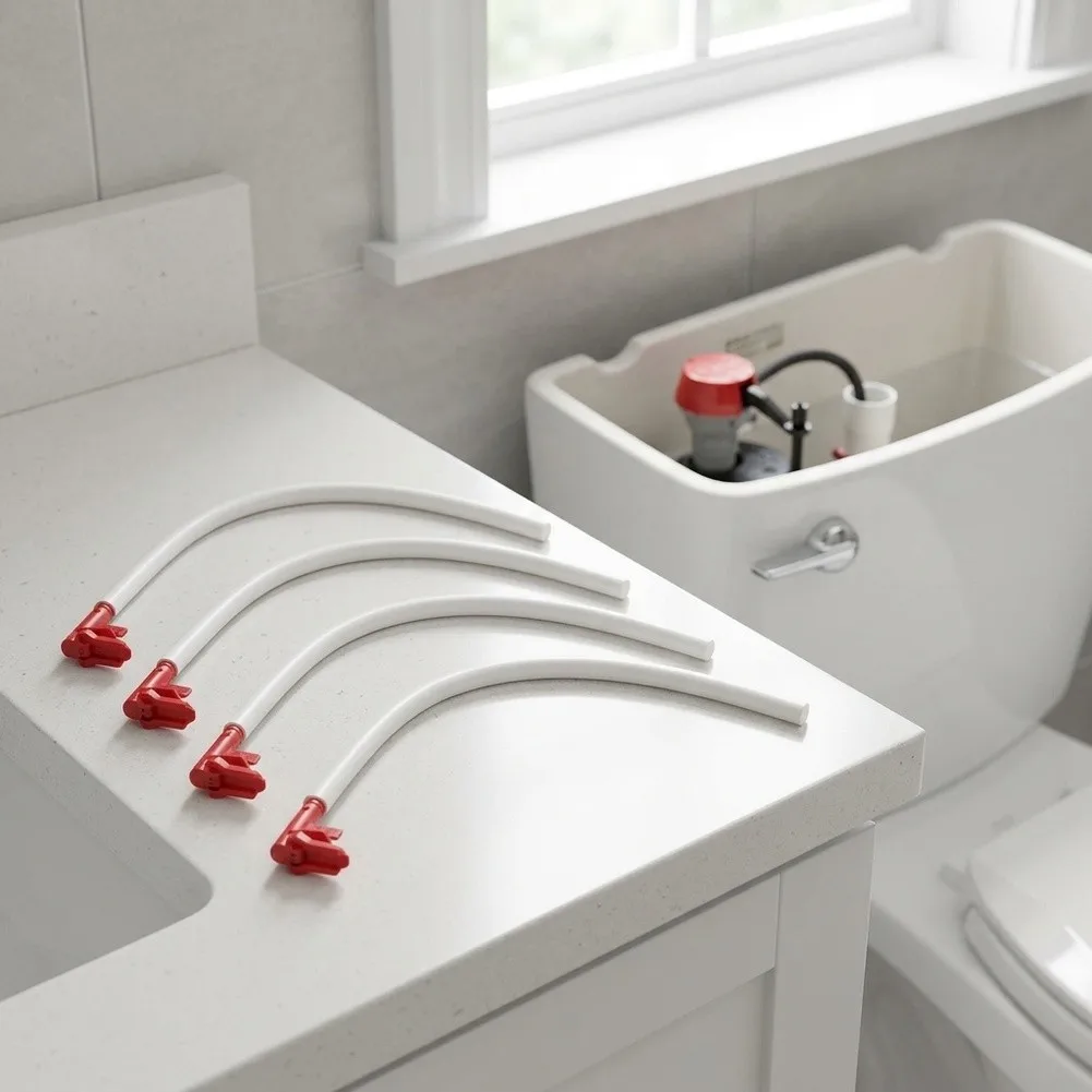 4 Pack Toilet Refill Tubes and Clips for Fill Valves 100 200 200A 400 White Plastic Easy Install No Tools Required