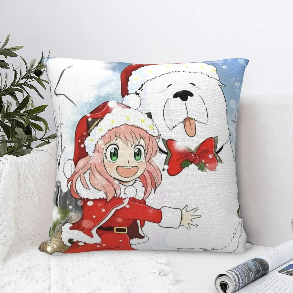 Spy X Family Christmas With Anime Anya Square Pillowcases Sofa Cartoon Anime Cushion Cover Cute Decor Pillowcase 45*45