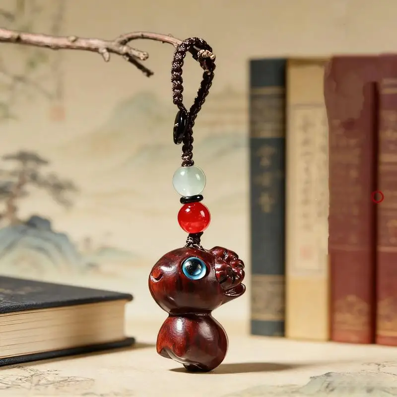 Cute Lamb Hand Carved Natural Sandalwood Phone Charm Beaded Lanyard Delicate Pendant for Backpack Gift for Women Girls