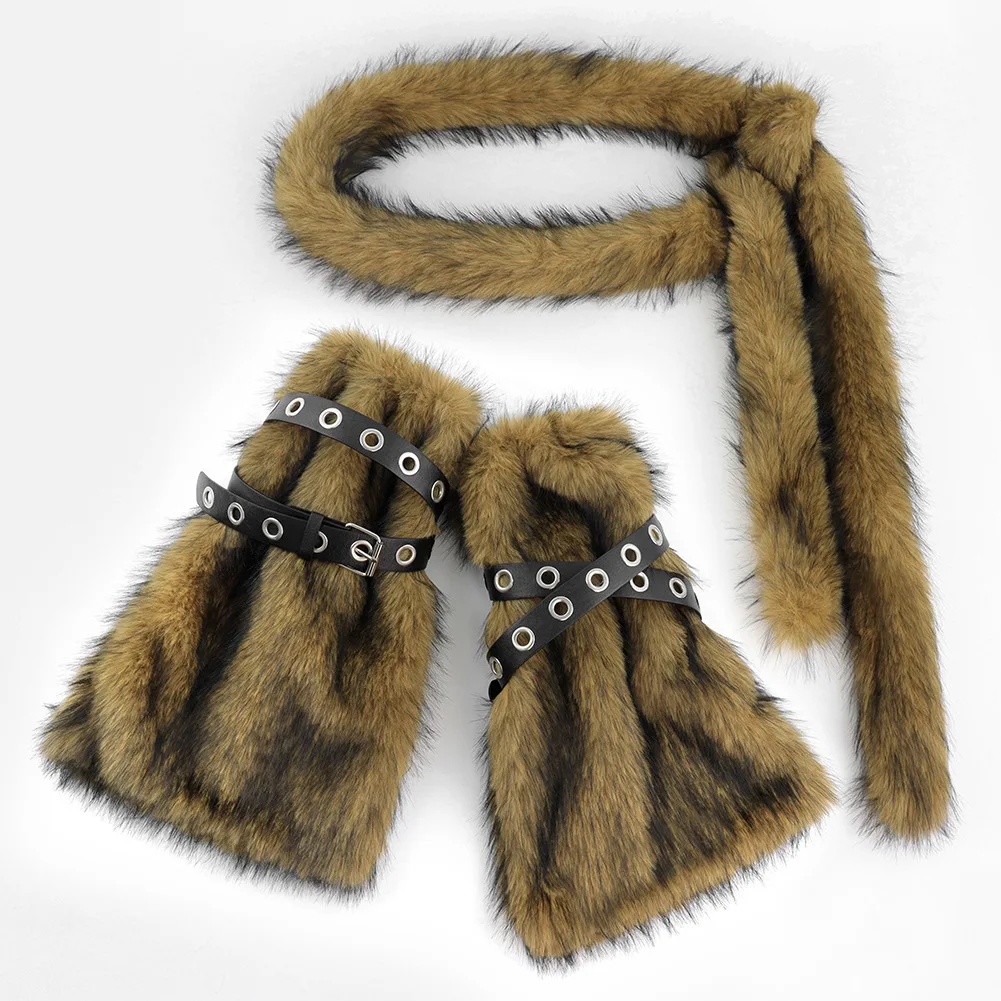 冬用暖かいベルトレッグカバーセットミディアムロングチューブサブカルチャーぬいぐるみベルトホットガールロングウエストチェーンパンククリスマスコスプレ小道具