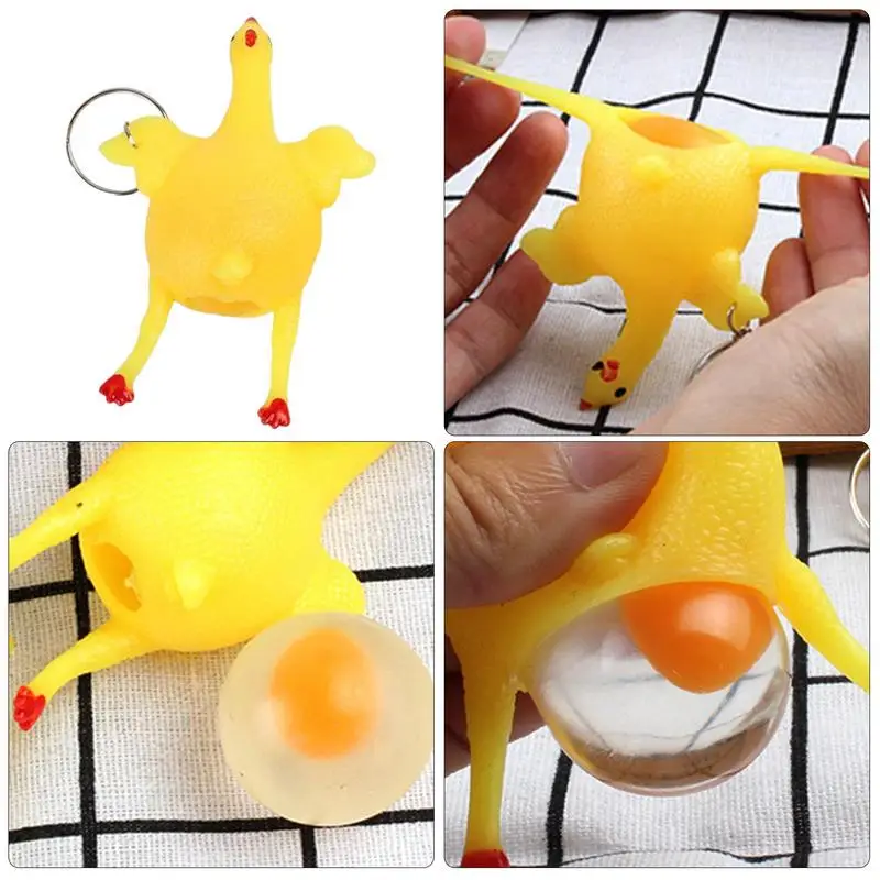 Cute Chicken Egg Laying Hens Crowded Stress Ball Keychain Creative Funny Spoof Tricky Gadgets Toy Chicken Keyring Key Chains