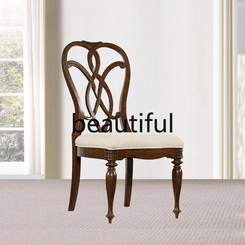 X  Villa dining room furniture fabric back hollow dining chair, pure solid wood study with armrest book chair