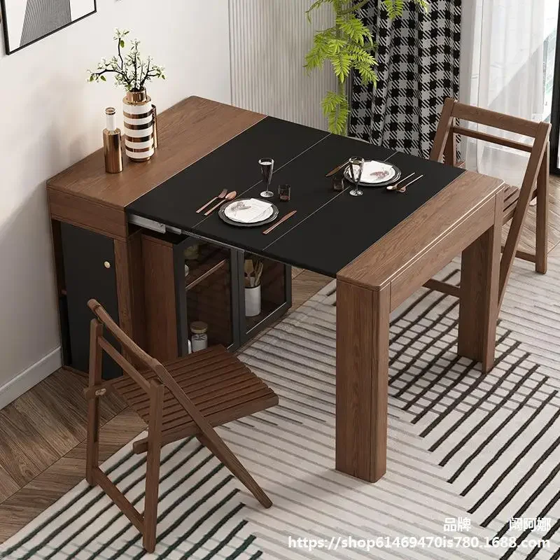 Nordic Small Apartment Retractable Dining Table And Chair Combination Modern Simple Folding Storage Side Cabinet