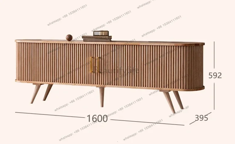 LJY  Nordic solid wood TV cabinet modern simple floor wabi wind living room small apartment light luxury floor cabinet