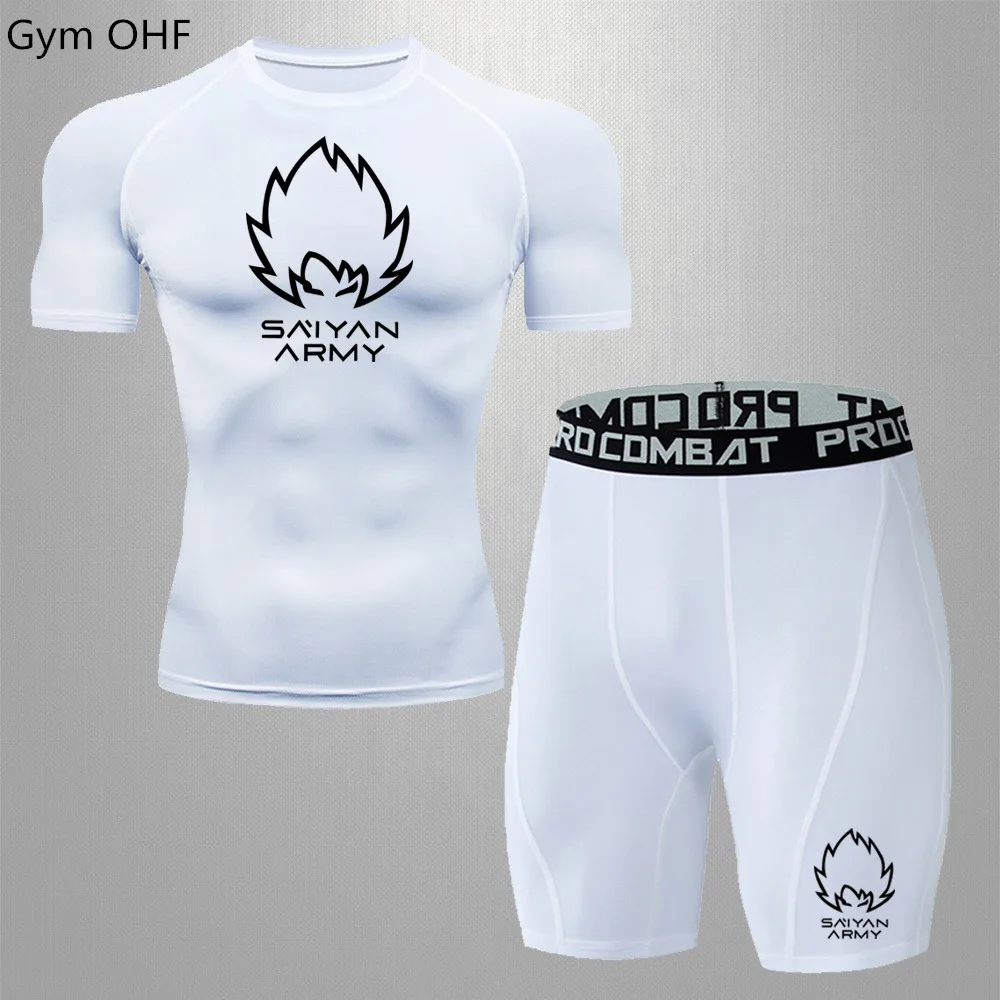 Conjunto de treinamento de exercício de compressão masculino secagem rápida absorção de suor forma design ciclismo jogging conjunto roupas de treinamento elástico