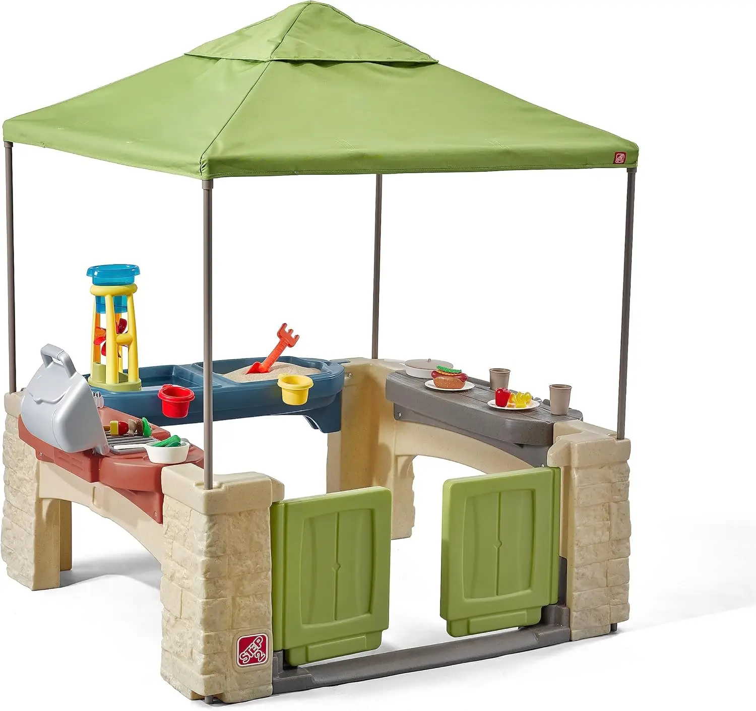 

All Around Playtime Patio with Canopy, Kids Indoor/Outdoor Kitchen Playset & Sensory Playhouse, Made of Durable Plastic, Include