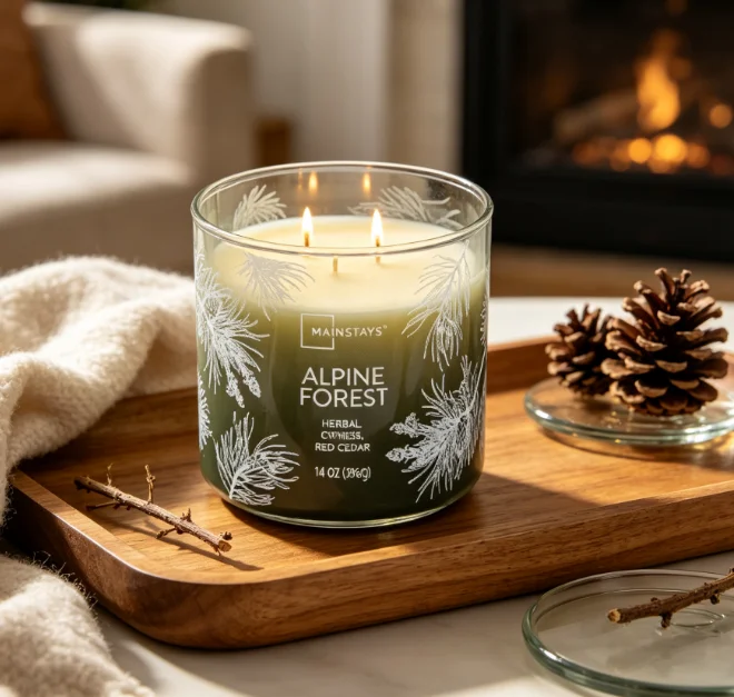 Mainstays Alpine Forest 3-Wick Ombre Wrapped Scented Jar Candle, 14 oz