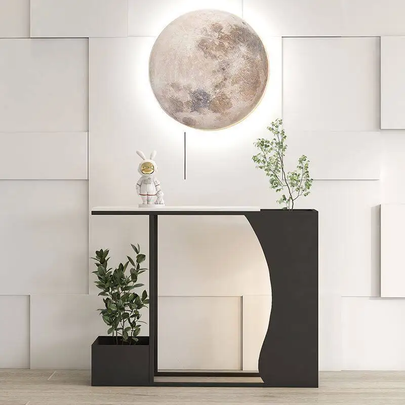 

Modern entrance table, wrought iron light luxury, extremely narrow entrance hall corridor creative rock slab entry, high-end flo