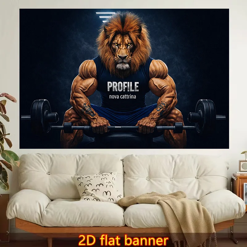 1pc of a Trendy 2D Flat Printed Wall Tapestry Featuring a Lion, Symbolizing Strength, Perfect for Gym Settings. It Adds Colorful Aesthetics to Bedrooms And Is Suitable for Living Rooms