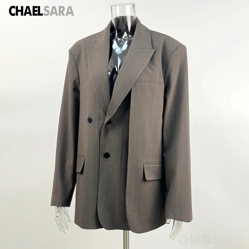 Women's Double-Breasted Striped Blazer - Classic Office Jacket