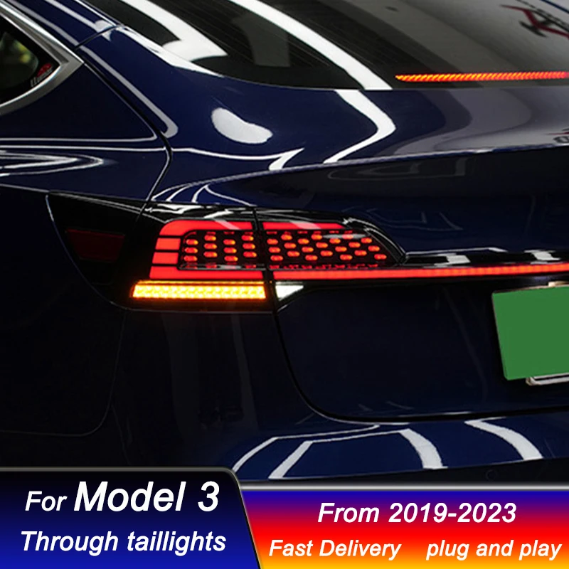 Car Through Tail Lights For Tesla Model 3 2019-2023 new style LED Taillamp Rear Brake Lights Starlink Cross Taillight Accembly