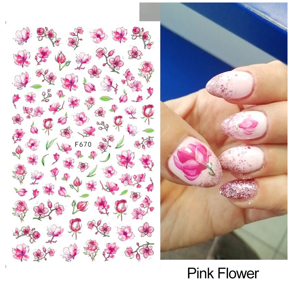 1PCS Summer Fresh Flower Stickers Nail Decoration Sunflower Rose 3D Adhesive Stickers Sliders For Nails Nail Supplies