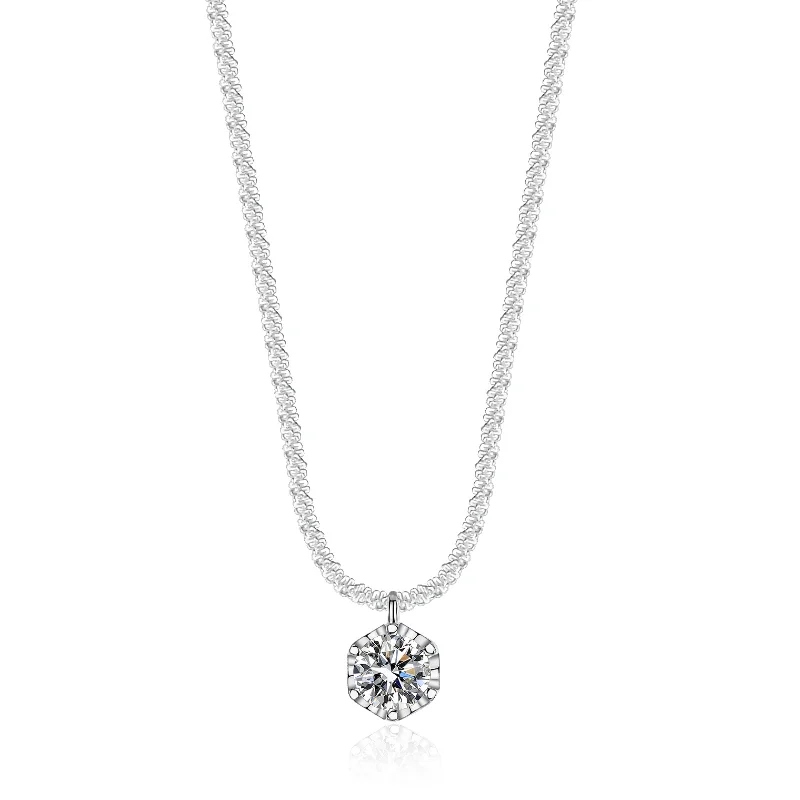 

S925 Sterling Silver Round 2 Carat D Color Moissanite Necklace for Women Anniversary Gift