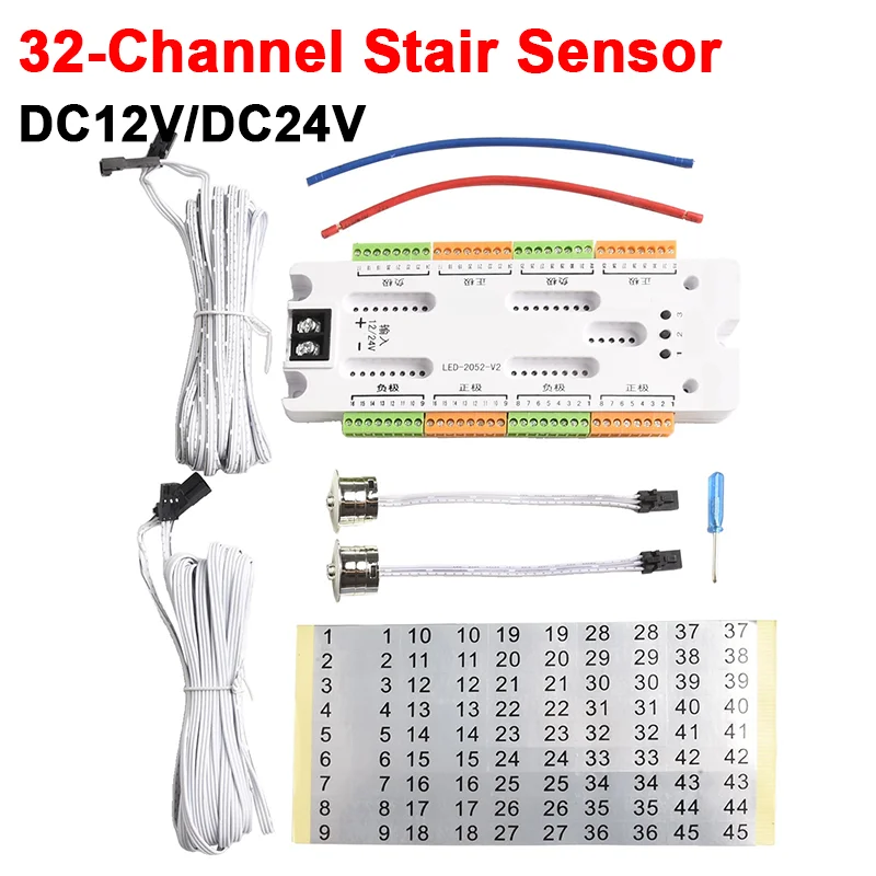 Stair LED Motion Sensor Controller DC 12V-24V 32 Step Channels Indoor PIR Night Light Dimmer For Home Lighting Accessories