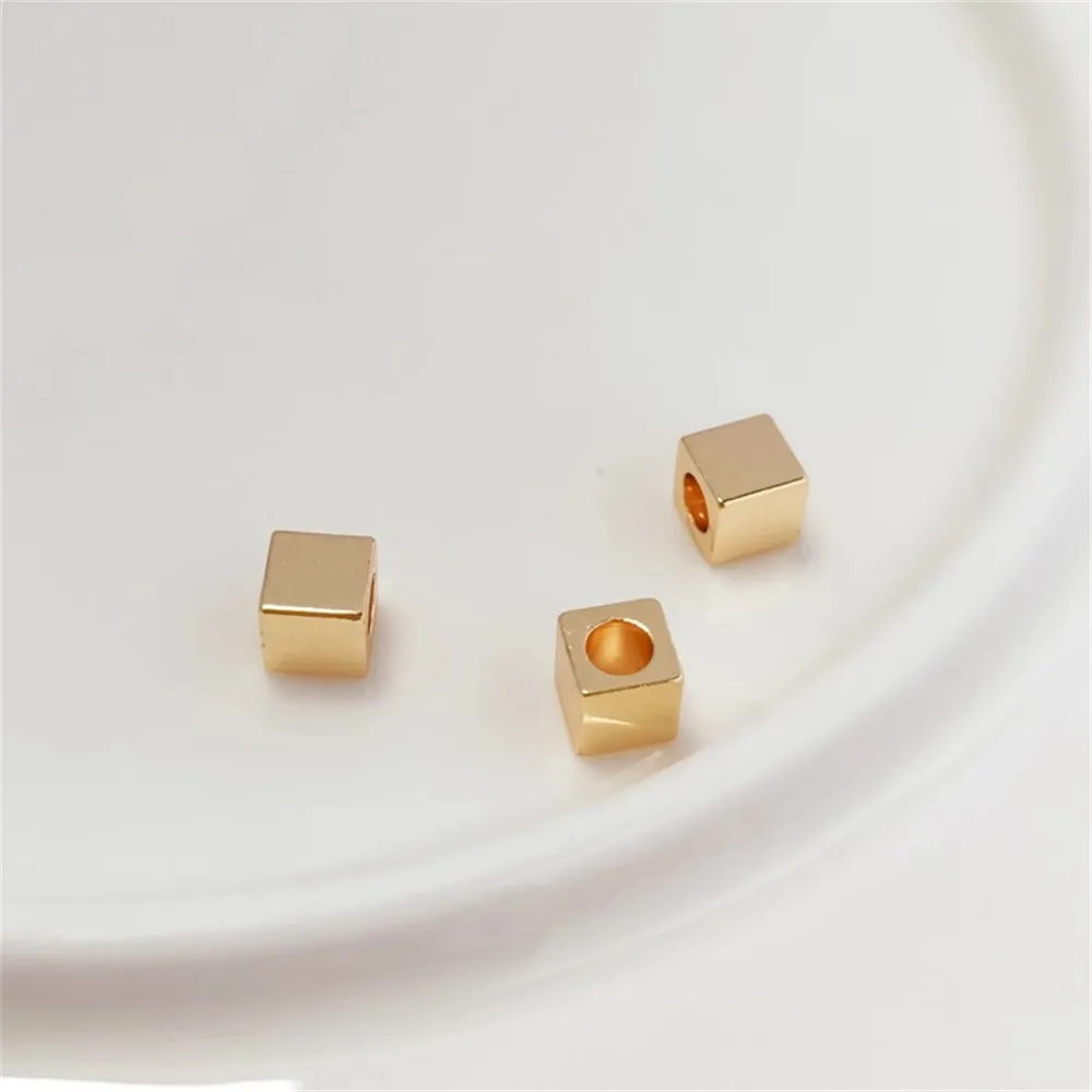 14K Gold-plated Four-corner Square Beads 4mm Straight Hole String Beads Spacer Beads Loose Beads DIY Handmade Jewelry Accessorie