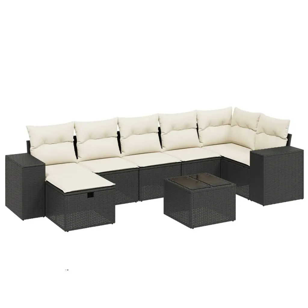 Set Sofa Taman 8 Buah Rotan Poli Hitam Modular Furnitur Santai Luar Ruangan
