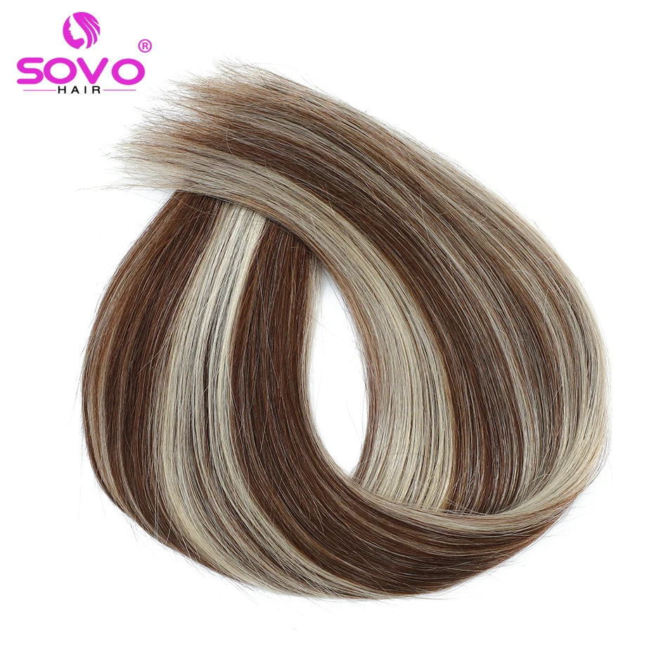 SOVO Human Hair Weft Highlight Indian Machine Remy Natural Blonde Straight Weave 100g Bundles Sew in Wefts Extensions For Salon