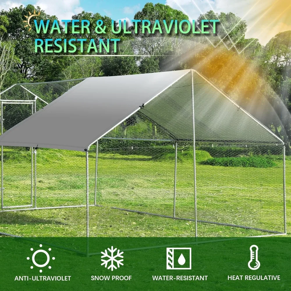 Large Metal Chicken Coop Upgrade Tri-Supporting Wire Mesh Chicken Run,with Water-Resident and Anti-UV Cover,Chicken Pen