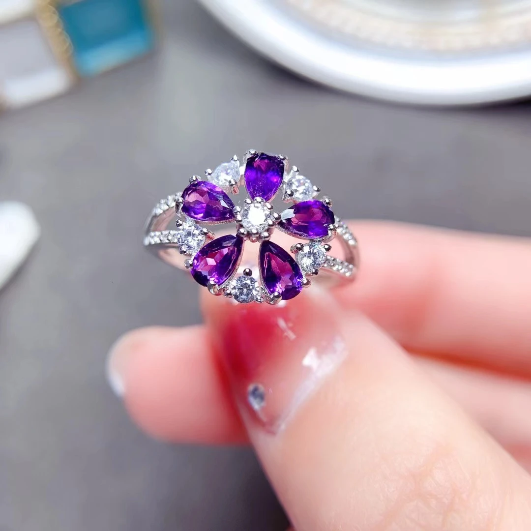 

Real 925 Silver Amethyst Ring 3mm*5mm Total 1ct Natural Amethyst Jewelry 18K Gold Plated Silver Crystal Ring for Daily Wear