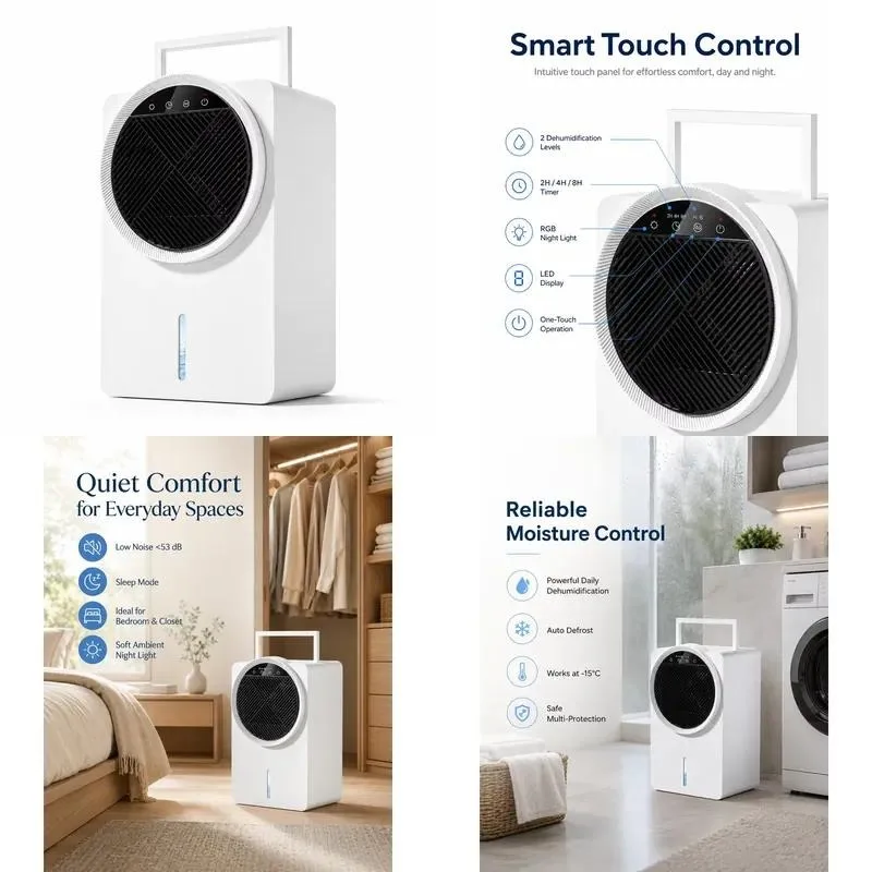 Smart Home Dehumidifier with Digital Humidity Control for Bedroom Bathroom Basement Apartment