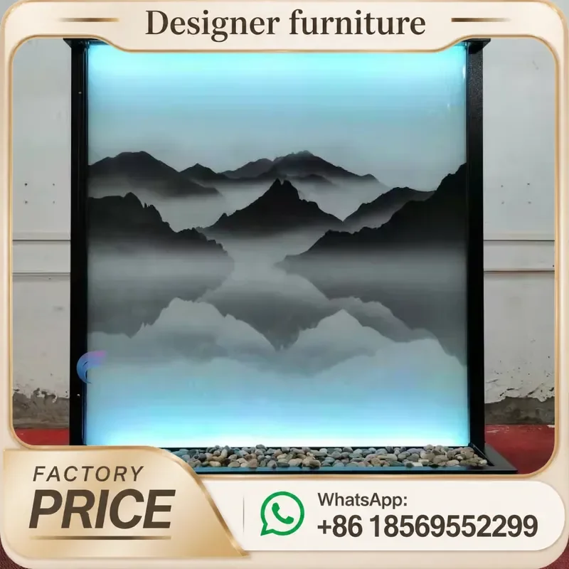 Indoor Outdoor Home Decoration Printed Glass Waterfall Wall Water Feature Landscape Pattern Room Divider Wedding Birthday