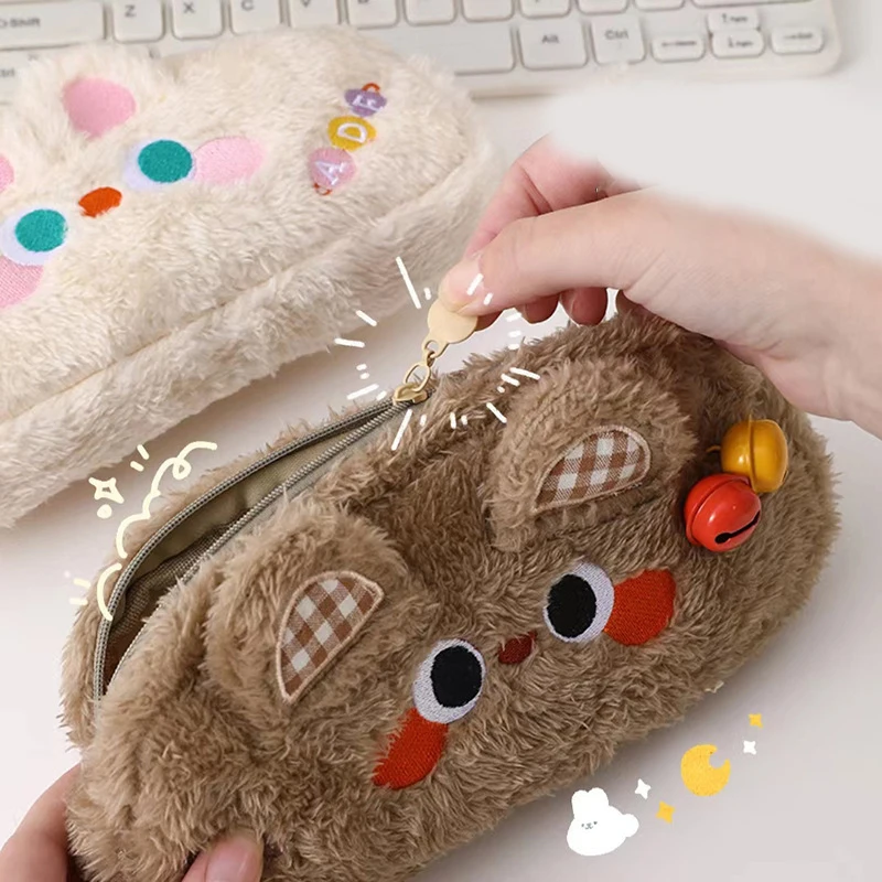 Cat Plush Pencil Case Pen Storage Bag Stuffed Animal Cute Bell Cat Pencil Bag Cute Design Large Capacity Stationery Stationery image 5