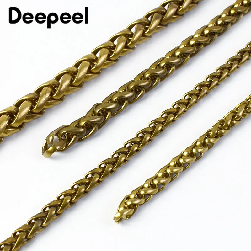 Deepeel 4/6/8/10mm Vintage Solid Brass Chains Men's Belt Pants Keychain Metal Clip Buckle Jeans Wallet Chain DIY Leather Crafts