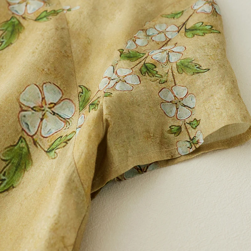 Grote maat katoen linnen print split Dr stand kraag ort Sve lange rok zomer dames retro woon-werkverkeer Sle