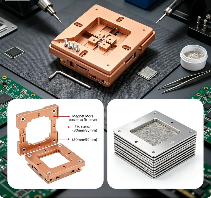 Automatic Locking BGA Reballing Station Accessory 10 pcs Universal Stencil Set Support 90mm Stencil Positioning IC Chip Tools