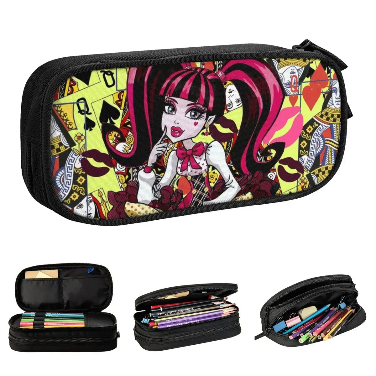 Draculaura High Pencil Cases, Pen Bag para Estudante, Grande Armazenamento, Presente Material Escolar