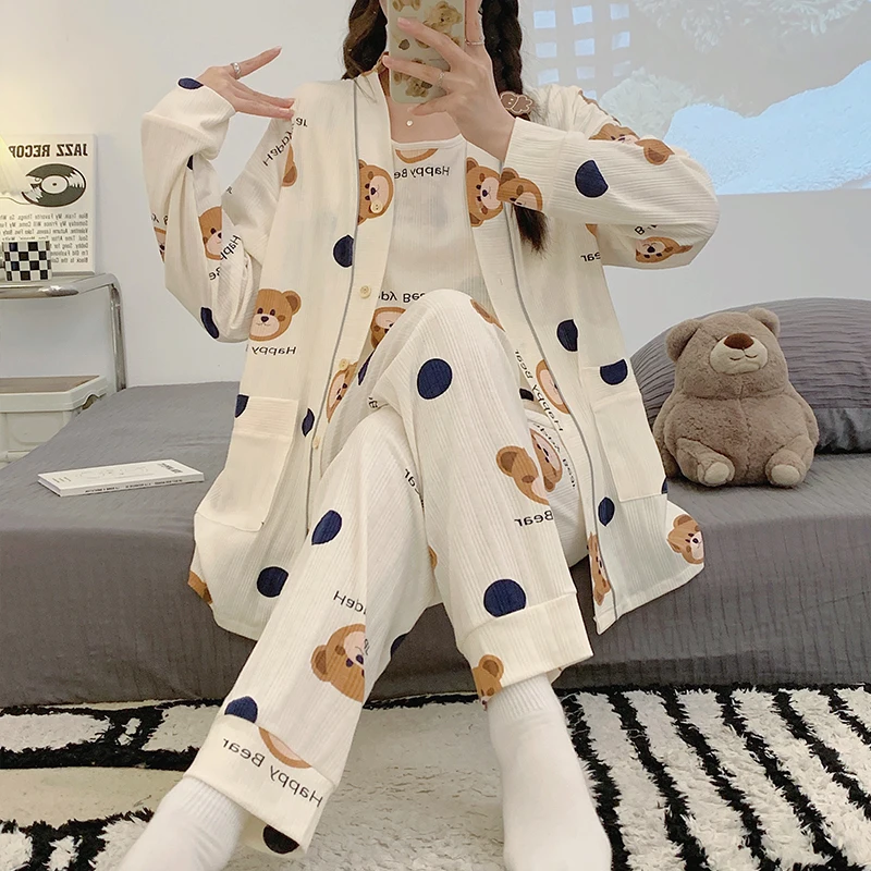 3pcs Set 6535 Cotton Maternity Nursing Sleepwear Spring Autumn Breastfeeding Pajamas Suit For Pregnant Women Pregnancy Nightwear