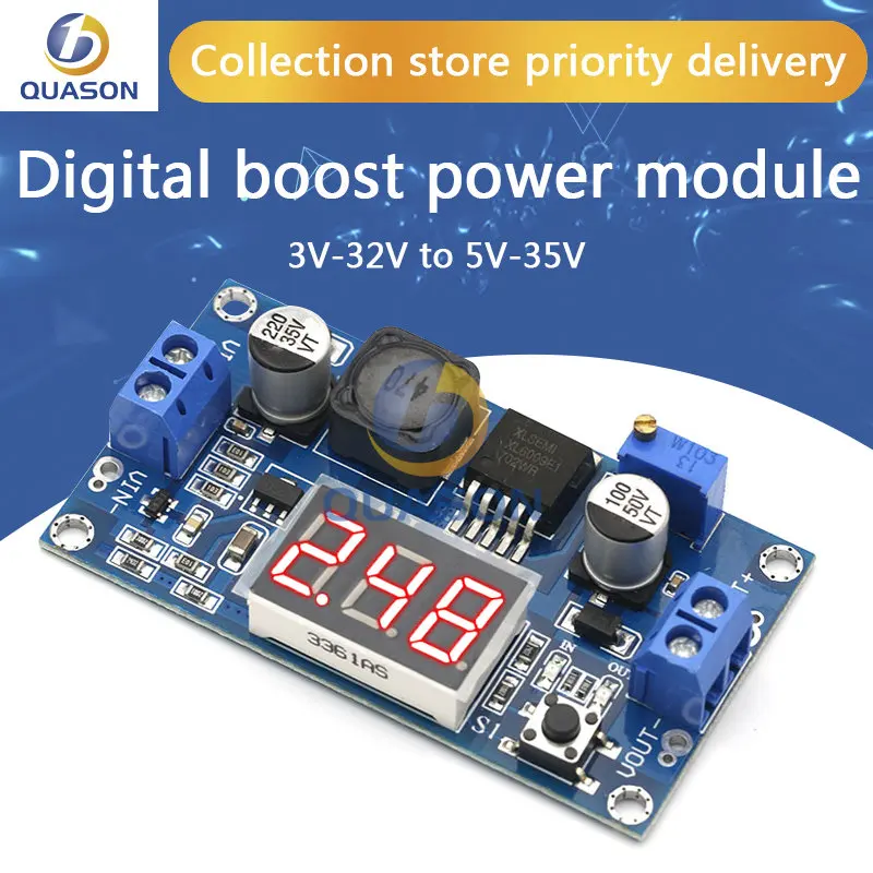 DC-DC XL6009 dijital Boost adım yukarı güç kaynağı modülü ayarlanabilir 4.5-32V için 5-52V Step-up voltaj regülatörü LED voltmetre ile