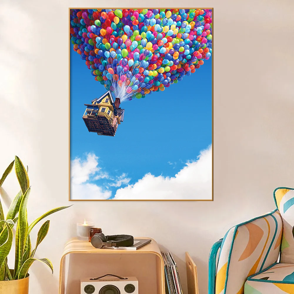 Disney Up Movie Wall Art Poster Print Canvas Painting, Colorful Balloons, House Picture, Kids Gift, Living Room, Home Decor