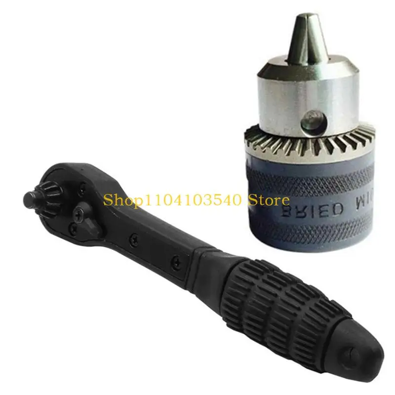 

02DC 2 in 1 Universal Hand Drill Ratchet for Key Wrench Drill Chuck Spanner Handle Combo Grip Multifunction Repair Tool