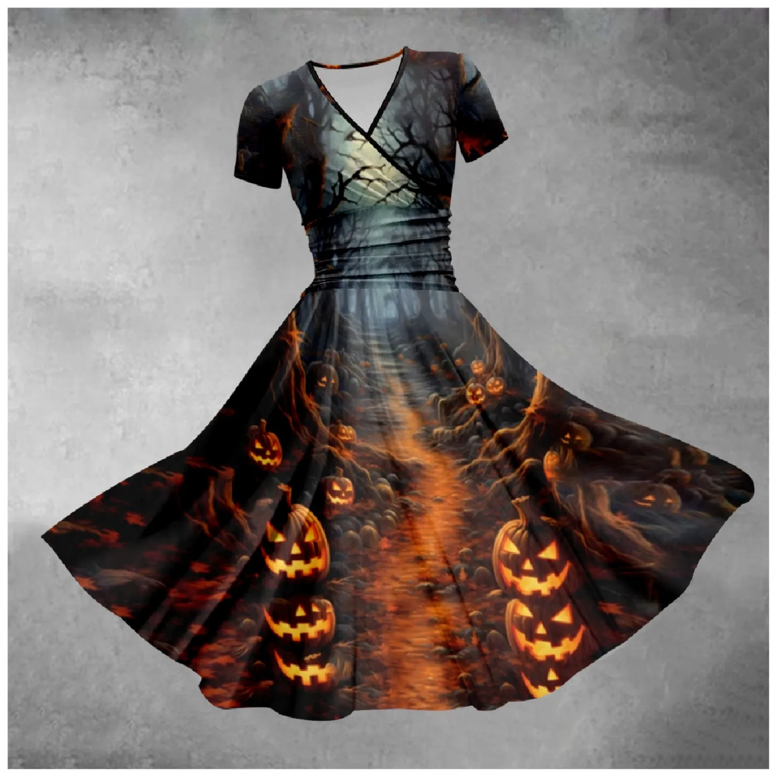 Halloween Costumes For Women Bloody Pumpkin And Witch Print Dress 2024 Fall V Neck Short Sleeve Dresses Smock Flowy Maxi Dresses