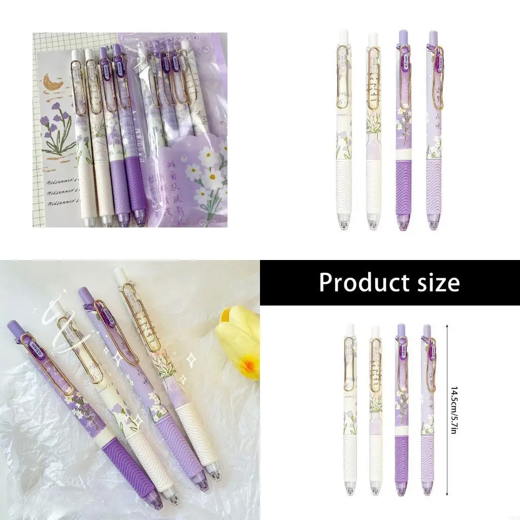 

Y5LB 4PCS Retractable Gel Pen 0.5MM Tip Black Inks for Writing Journaling Note Taking