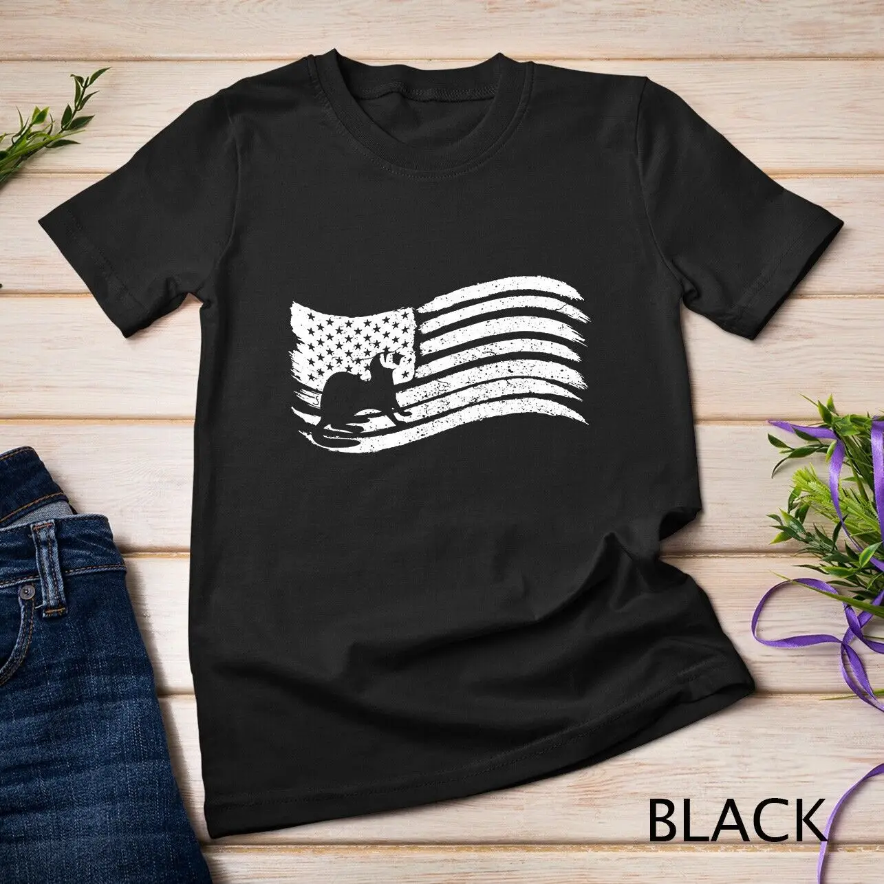 American Flag T-Shirt With Ferret Vintage Look Unisex T-shirt